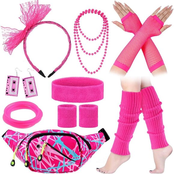 80s Accessories for Women Girls Neon Retro Party Outfits Pink Fanny Pack Leg War main image 4